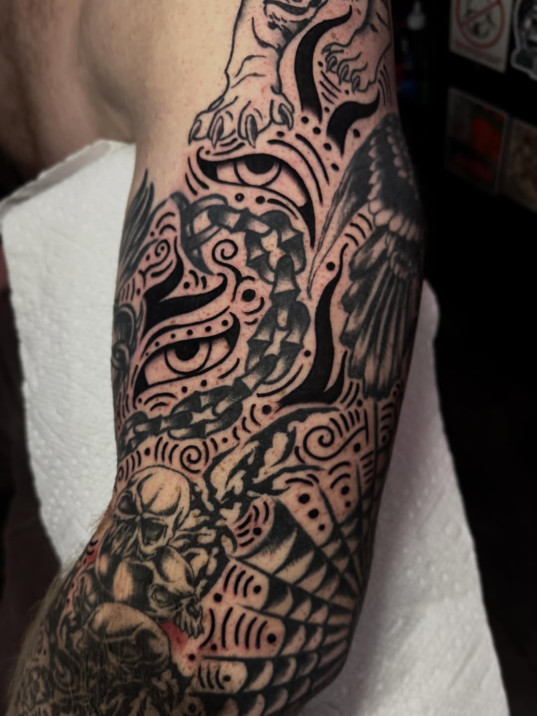 Tattoo by @okaytats — blackwork, black_and_grey