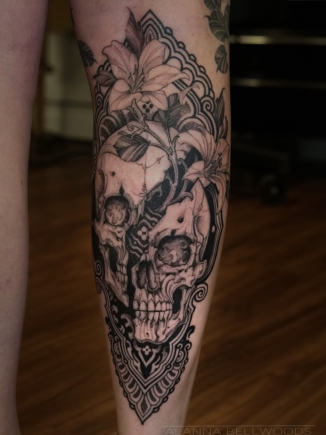Tattoo by @alannabellwoods โ black_and_grey, ornamental