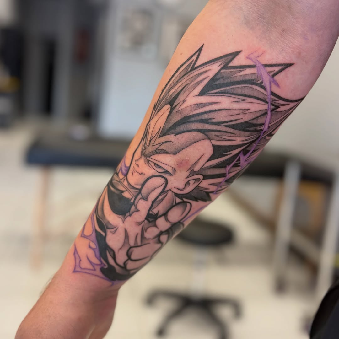 Tattoo by @dahl_house_art — anime, black_and_grey