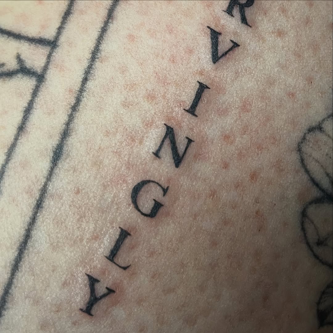 Tattoo by @sidryantattoo โ lettering_script, fine_line