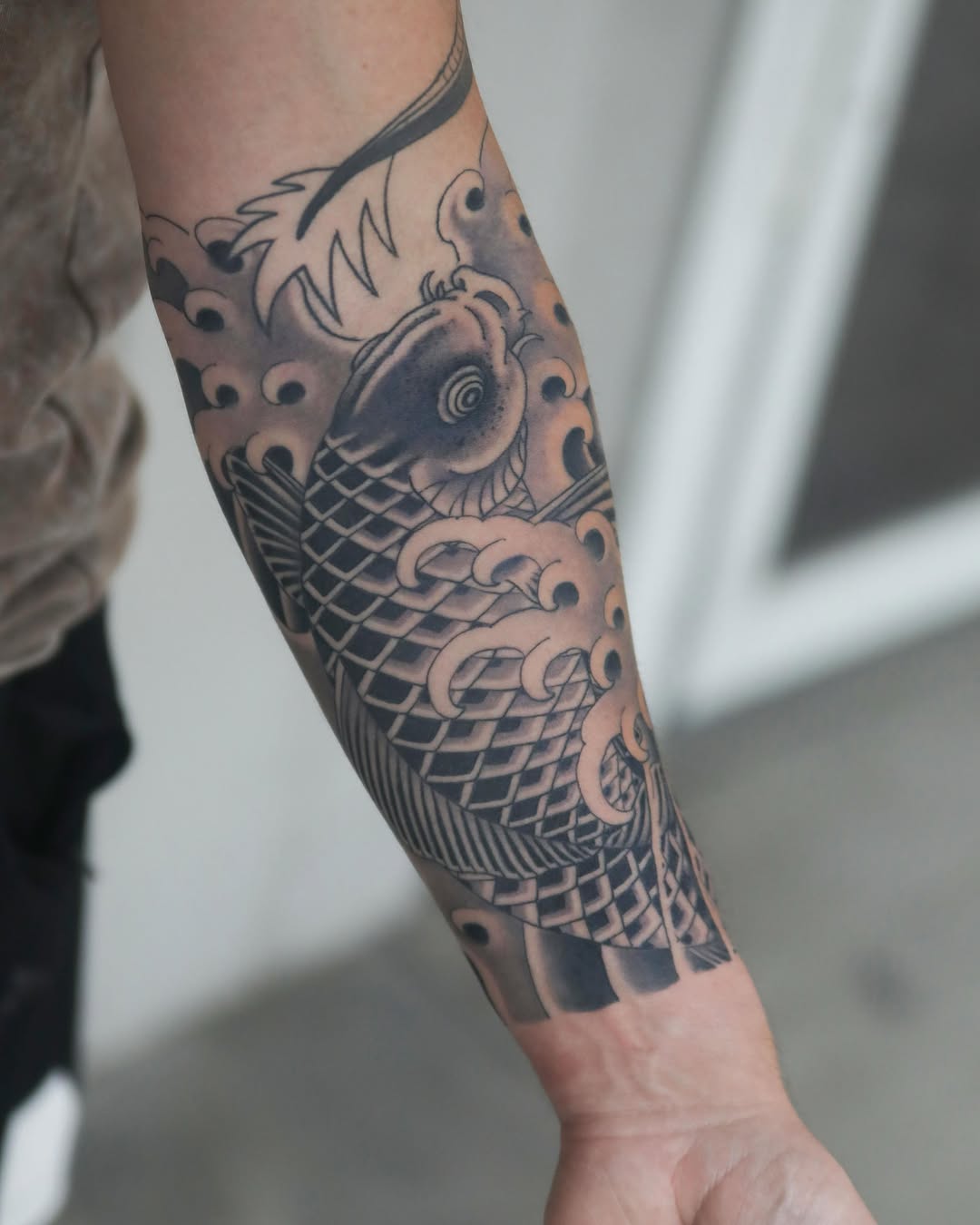 Tattoo by @hunter.schuon.tattoo — japanese_irezumi, black_and_grey