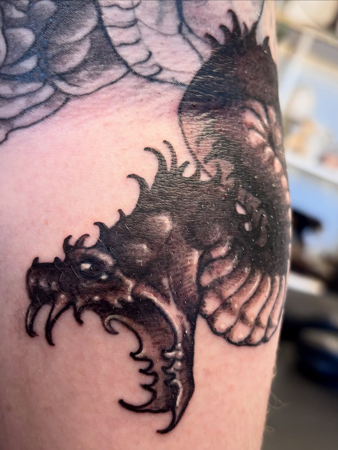 Tattoo by @cricketelijahtattoos — blackwork, illustrative