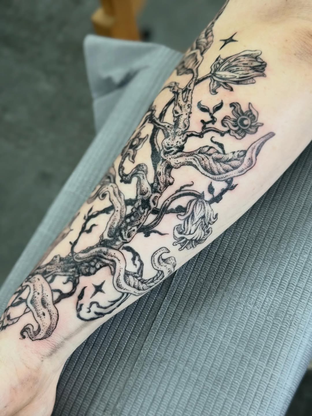Tattoo by @writhingdirty — illustrative, black_and_grey