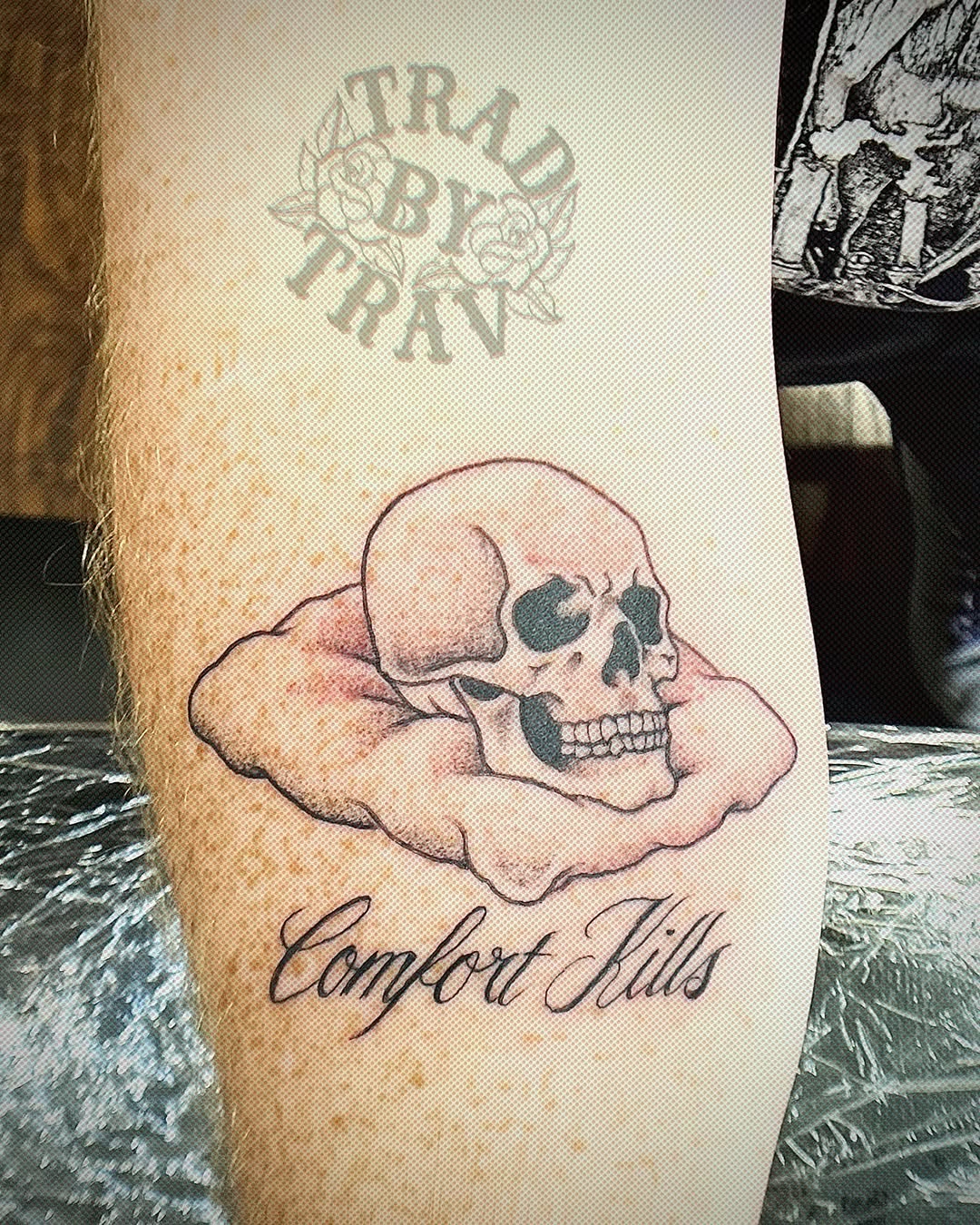 Tattoo by @tradbytrav — american_traditional, lettering_script