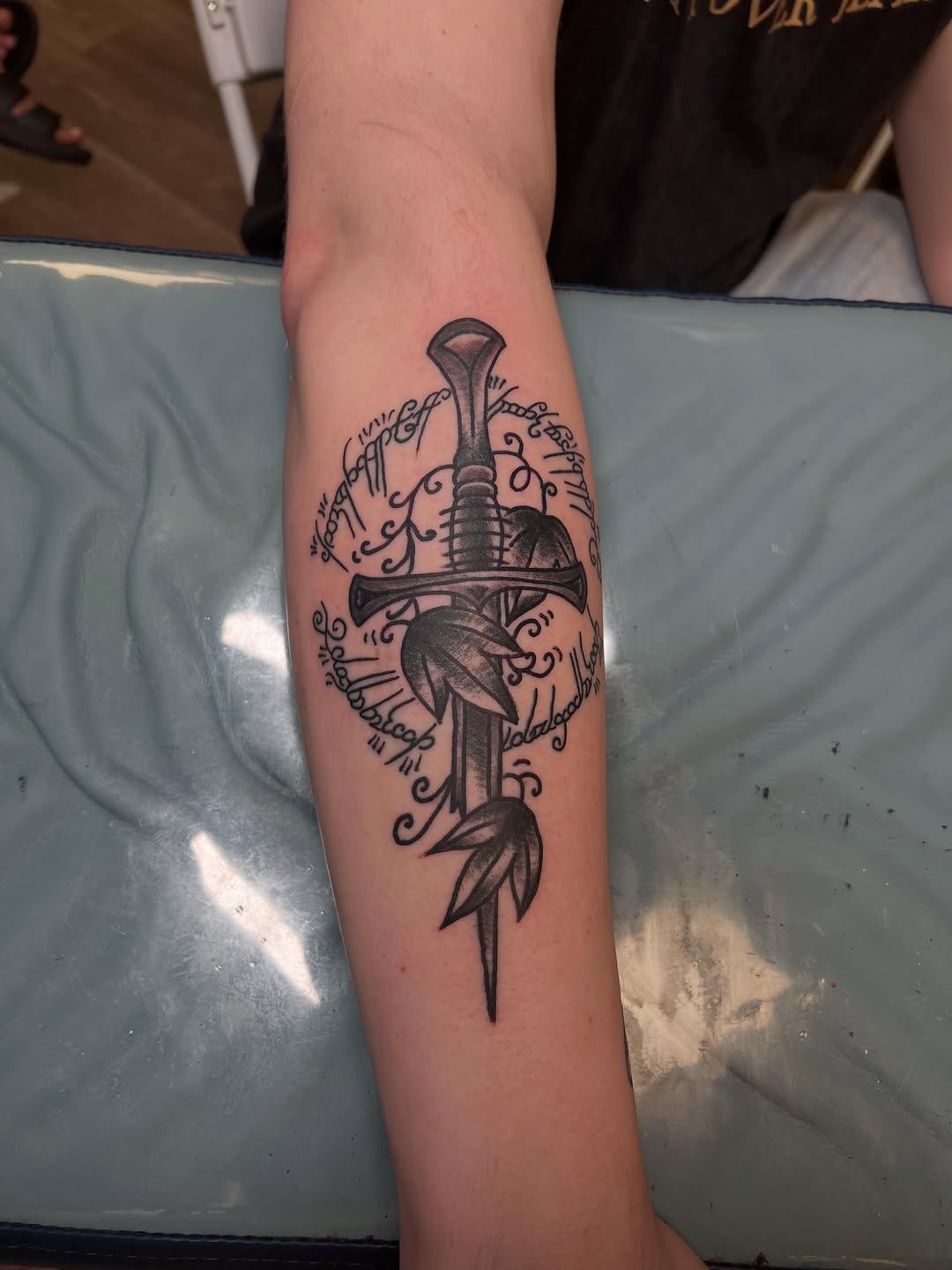 Tattoo by @geaux_catfish — lettering_script, black_and_grey