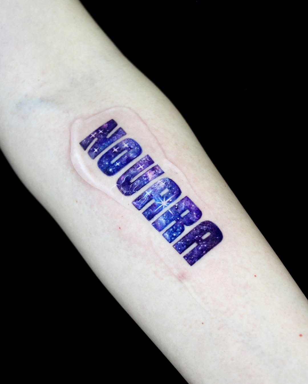 Tattoo by @gumu.ink โ lettering_script, black_and_grey