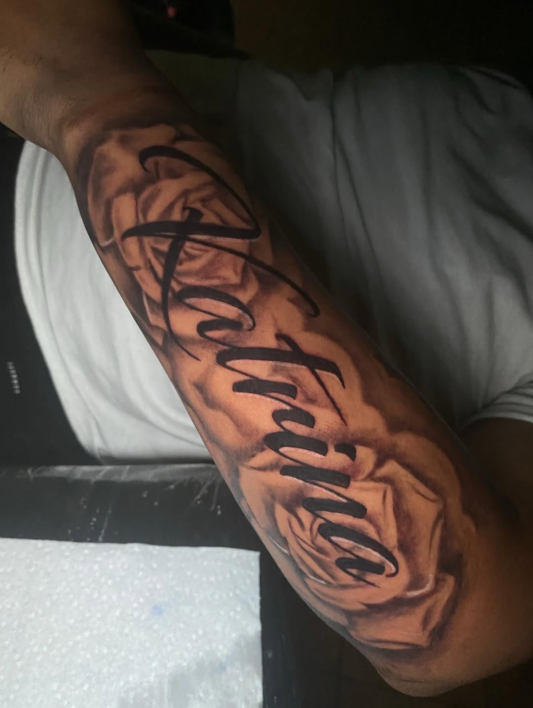 Tattoo by @ahztatz — lettering_script, black_and_grey