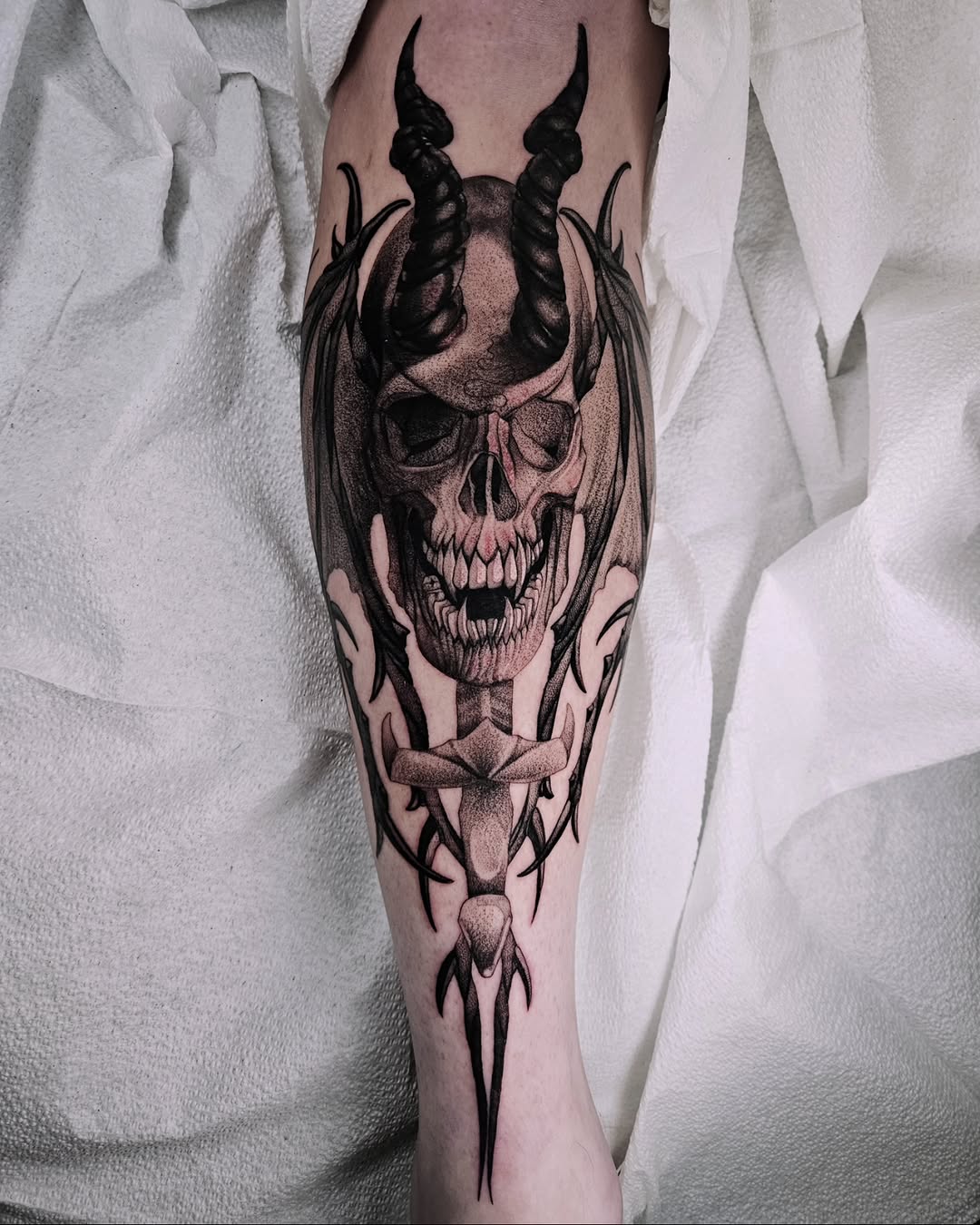 Tattoo by @fermented_ink — dark_realism, dotwork