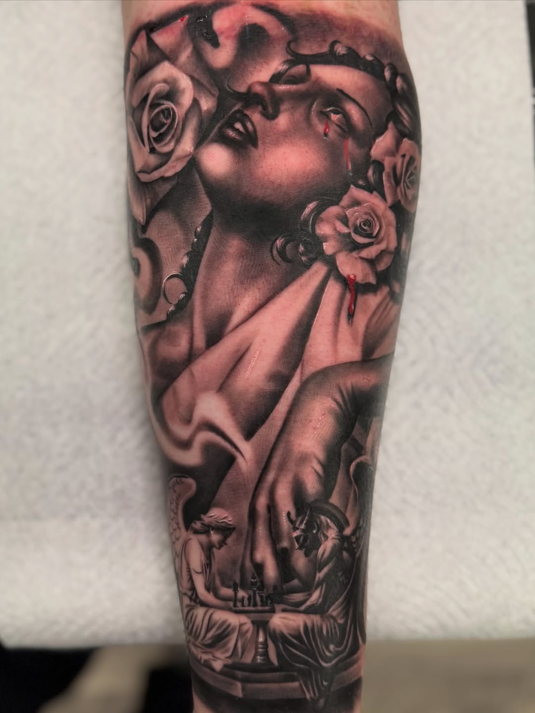 Tattoo by @suave.serg714 β realism, black_and_grey