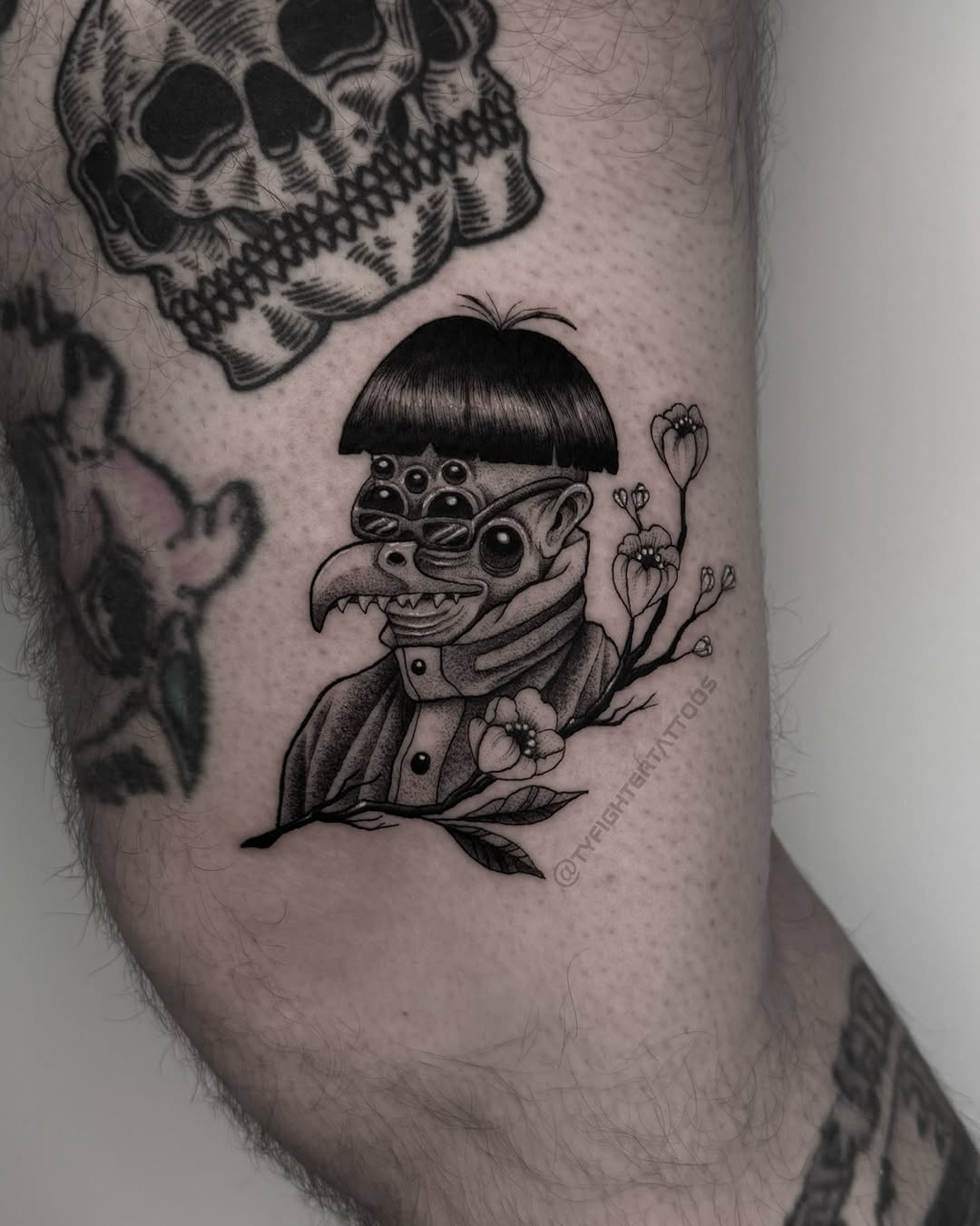 Tattoo by @tyfightertattoos — illustrative, black_and_grey