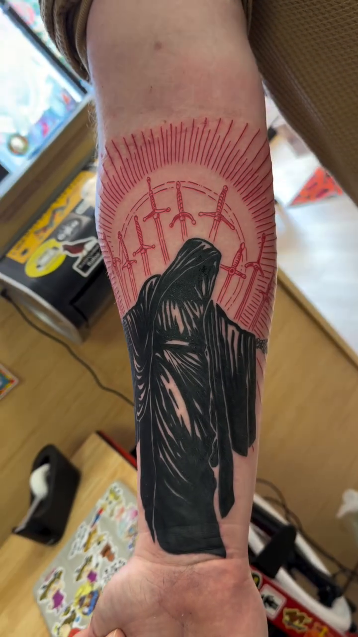 Tattoo by @thewolfmantattoos — blackwork, illustrative