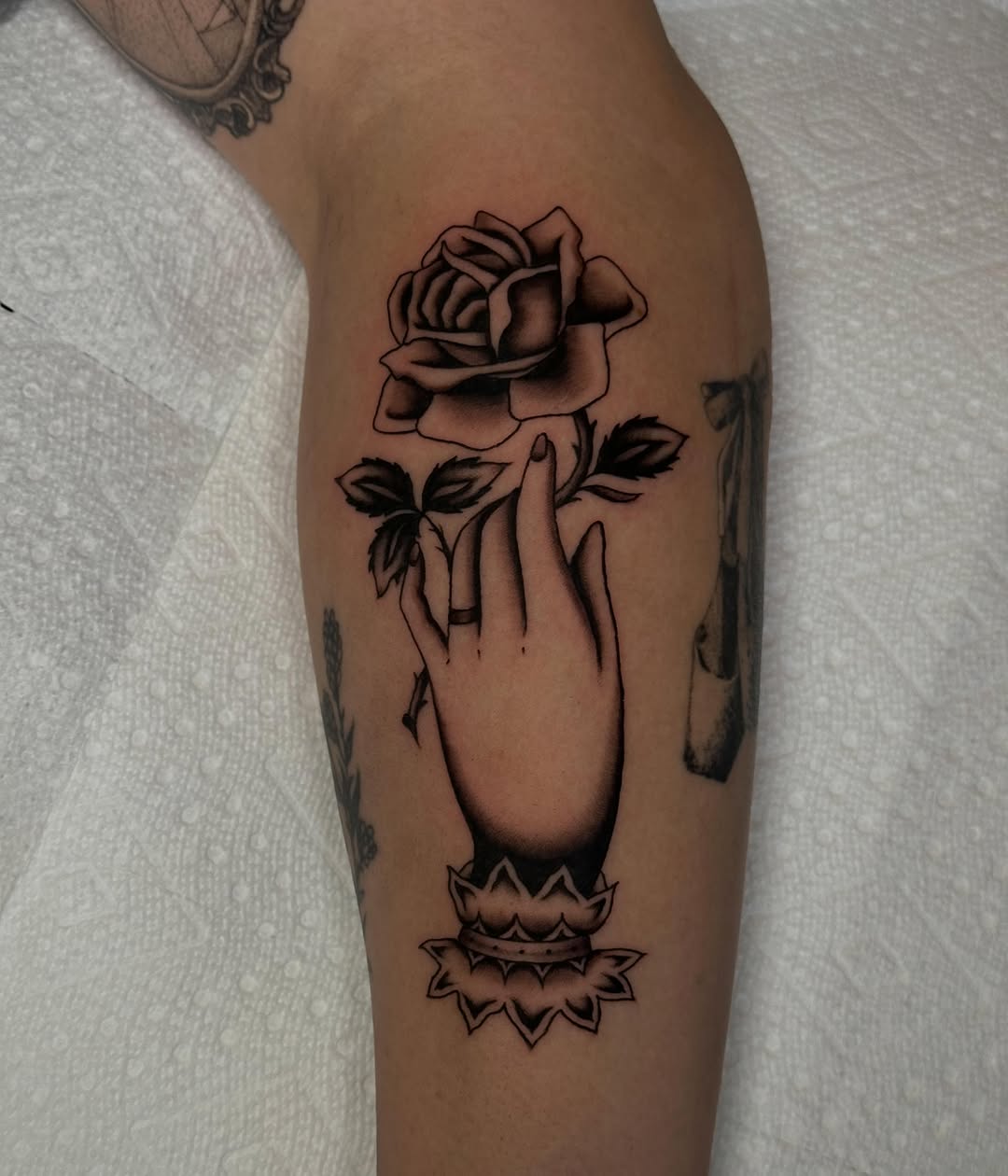 Tattoo by @goblin.girll — black_and_grey, chicano