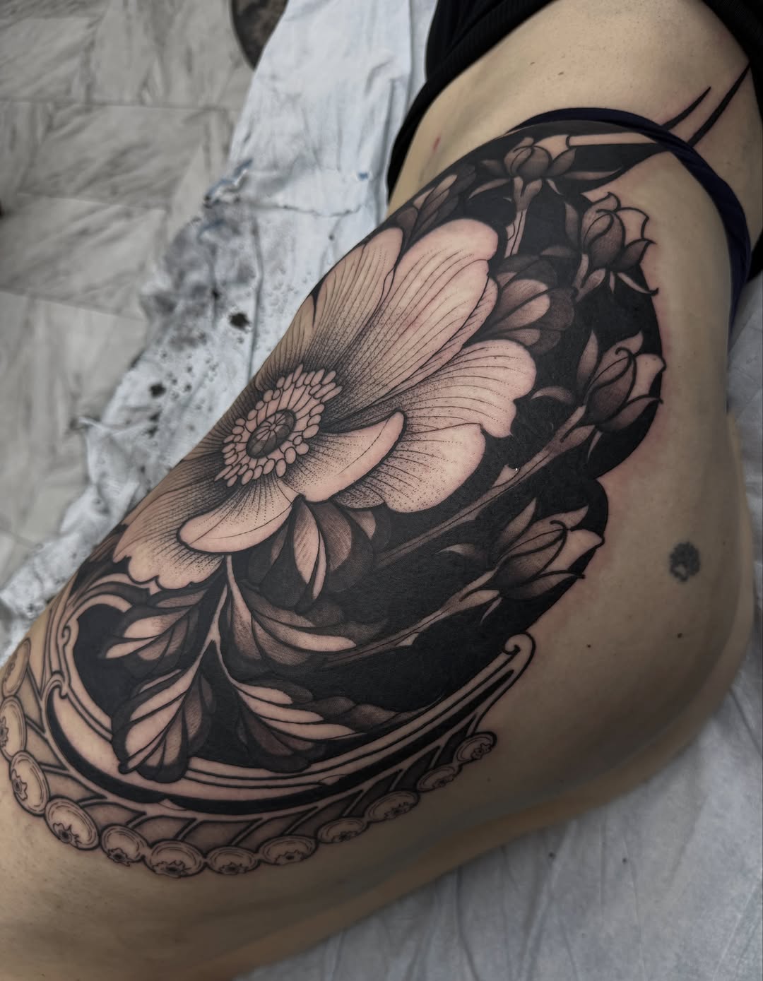 Tattoo by @dottedlines.2 — black_and_grey, illustrative