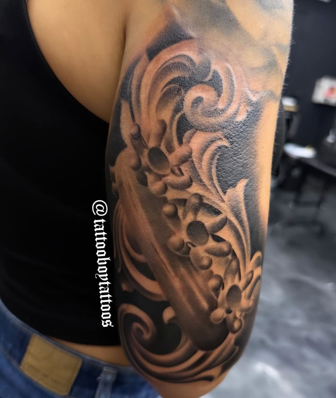 Tattoo by @tattooboytattoos — black_and_grey, ornamental