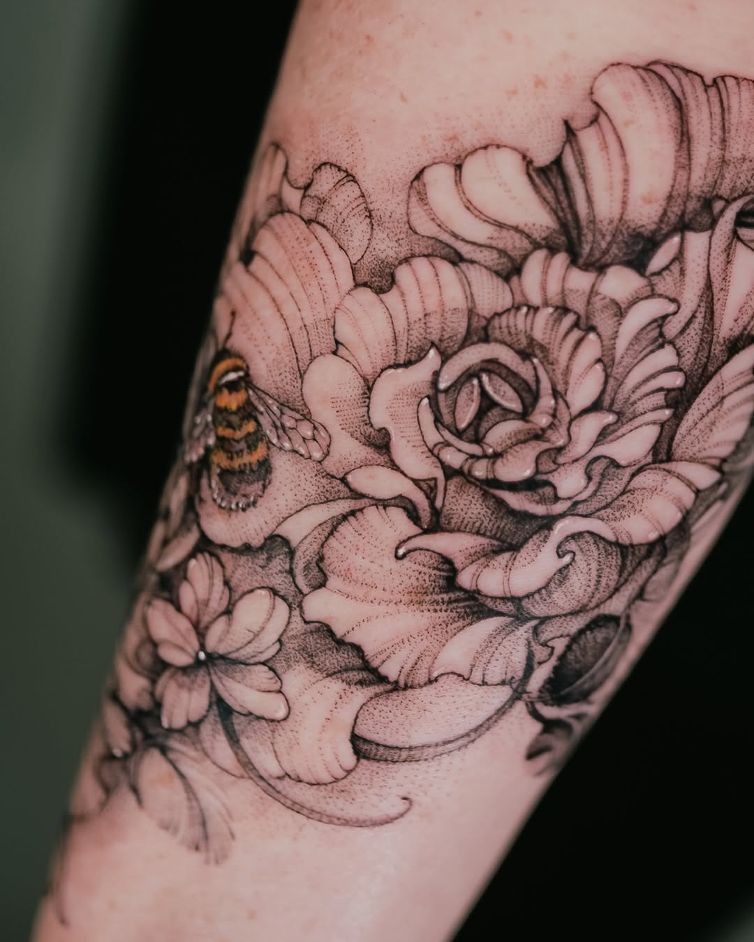 Tattoo by @estherinkflower — illustrative, dotwork