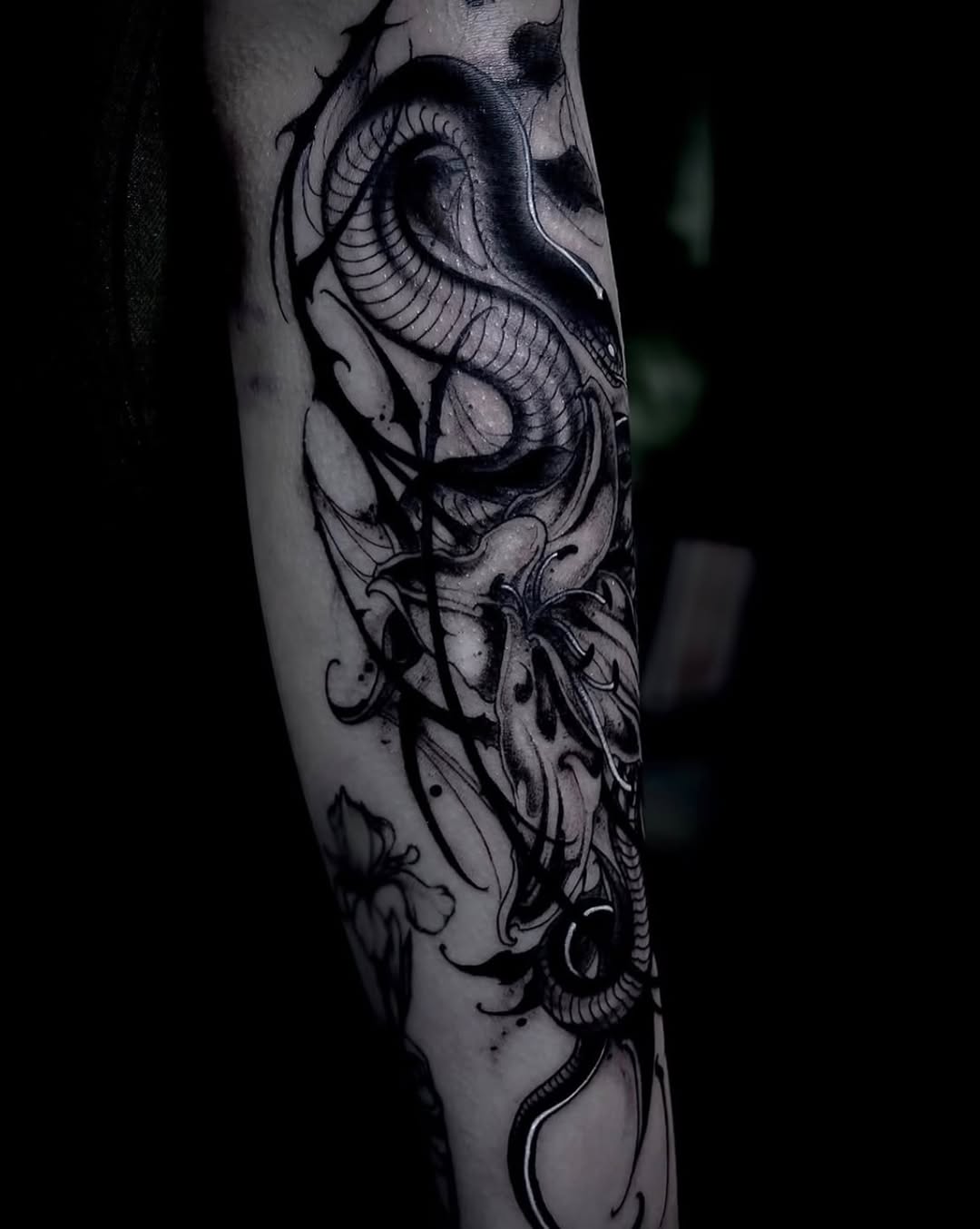Tattoo by @lorenzotattoos — black_and_grey, dark_realism