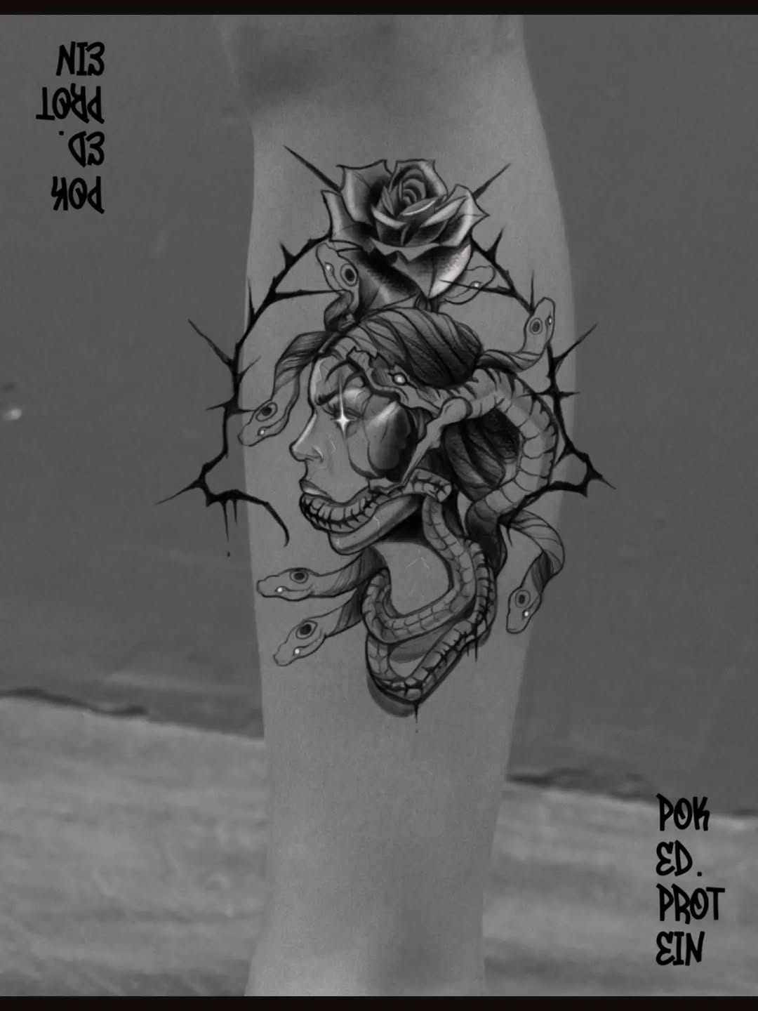 Tattoo by @poked.protein — black_and_grey, realism
