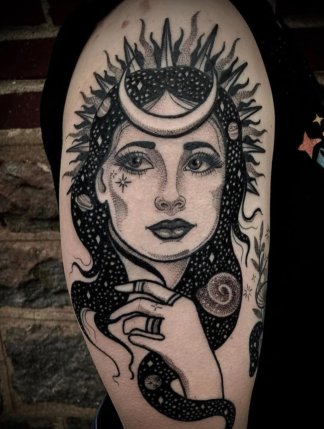 Tattoo by @sleptongroovestattoos — black_and_grey, dotwork