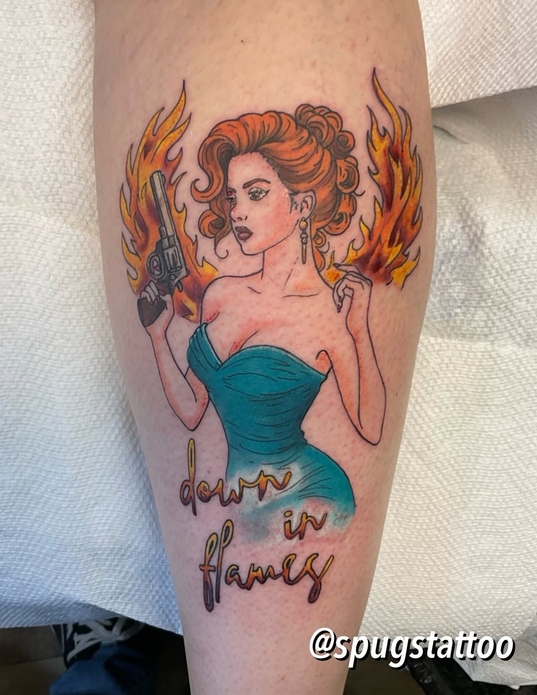 Tattoo by @spugstattoo — trash_polka, lettering_script