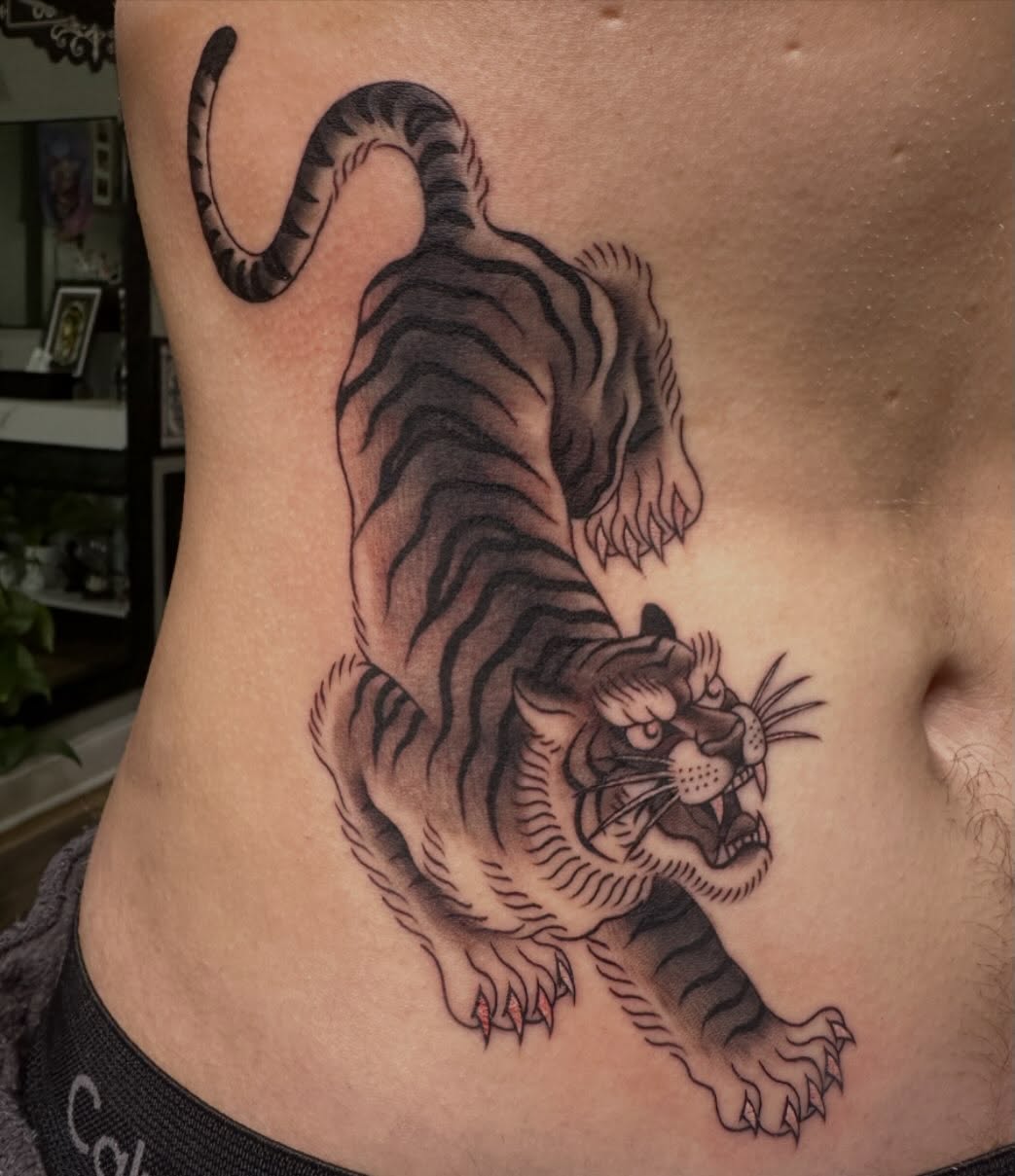 Tattoo by @madwashtattoos โ japanese_irezumi, black_and_grey