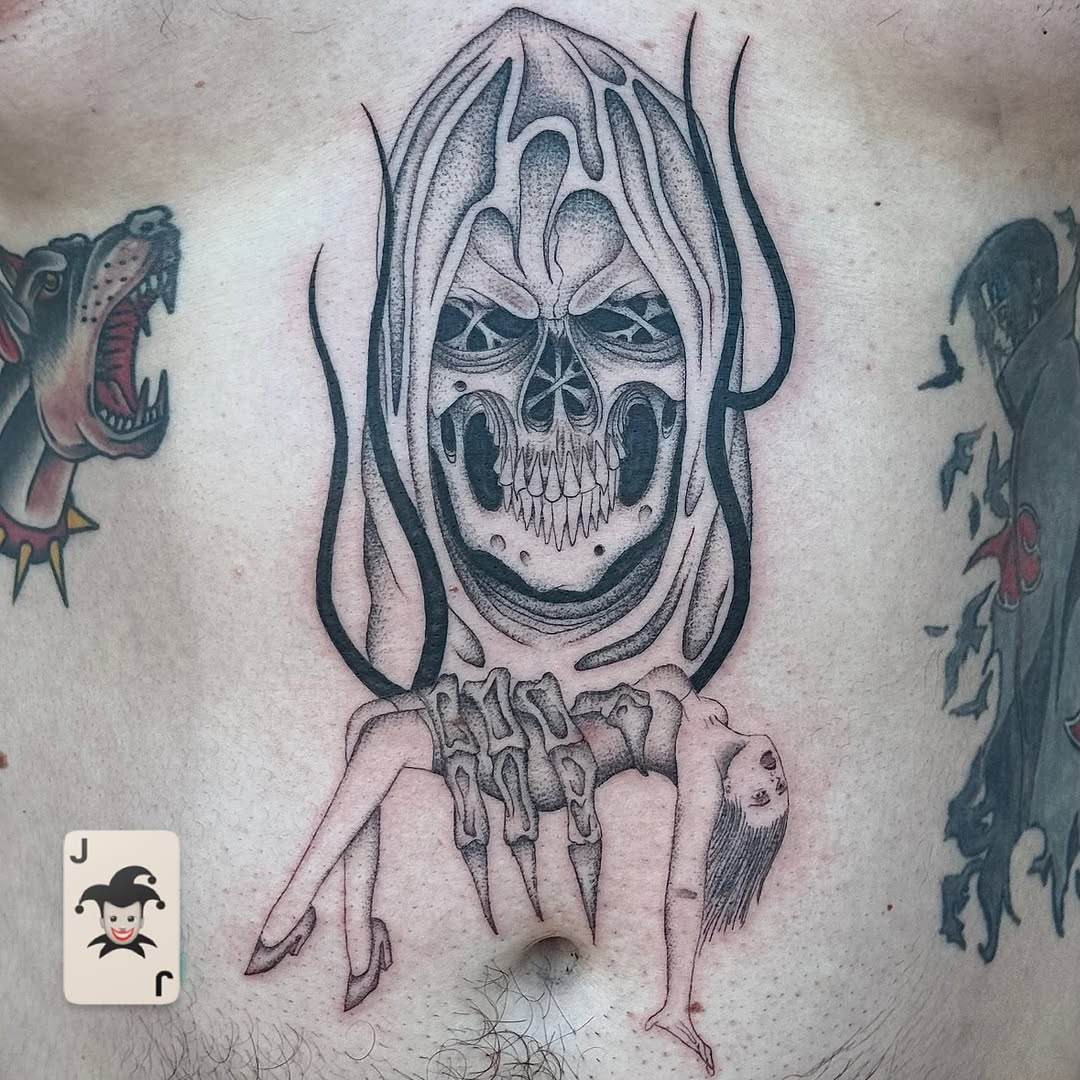 Tattoo by @glue.0000 — black_and_grey, dark_realism