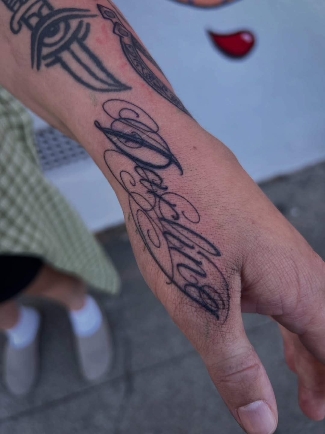 Tattoo by @owenmakesart — lettering_script, illustrative