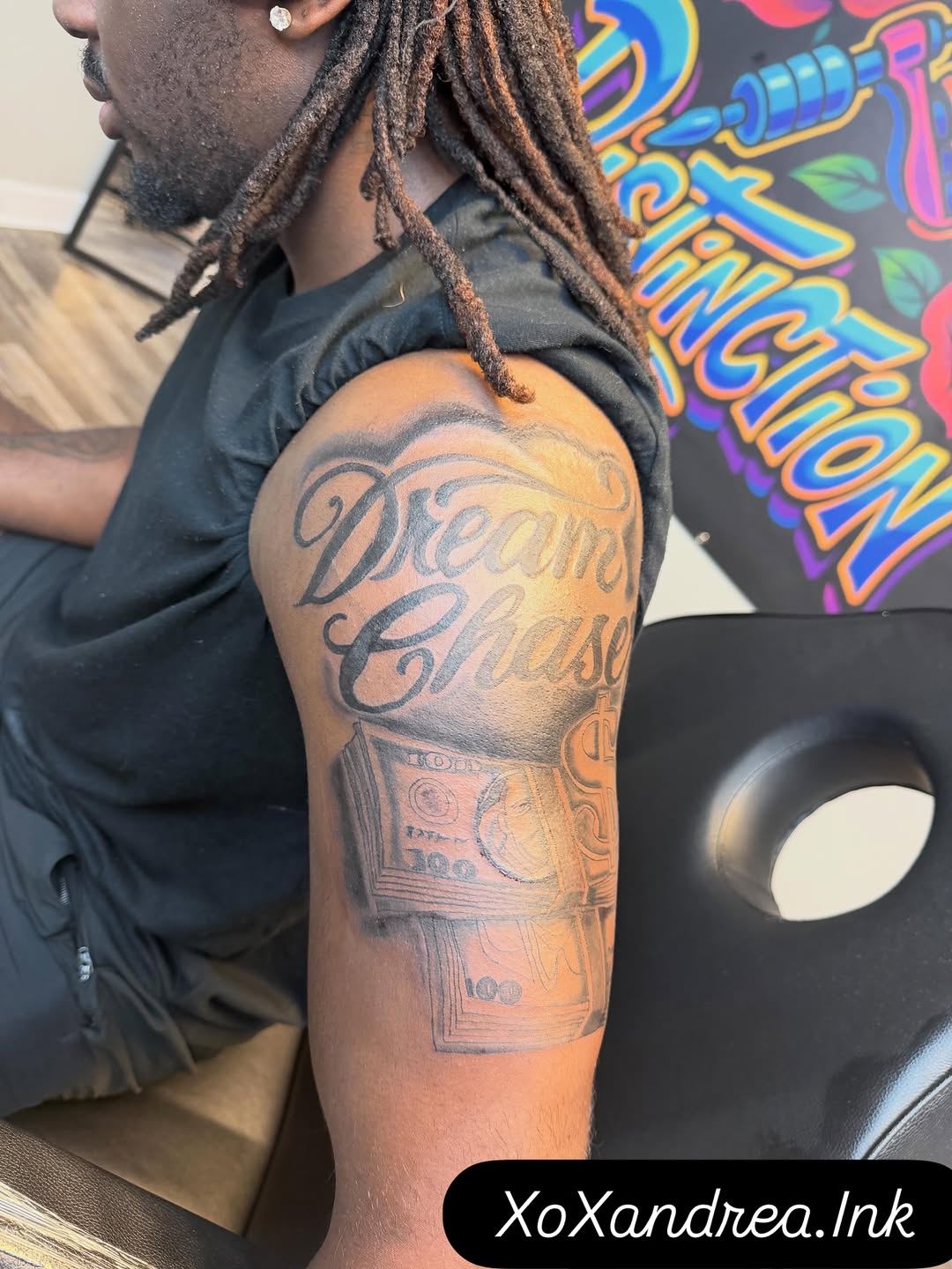 Tattoo by @xandreadavis — lettering_script, black_and_grey