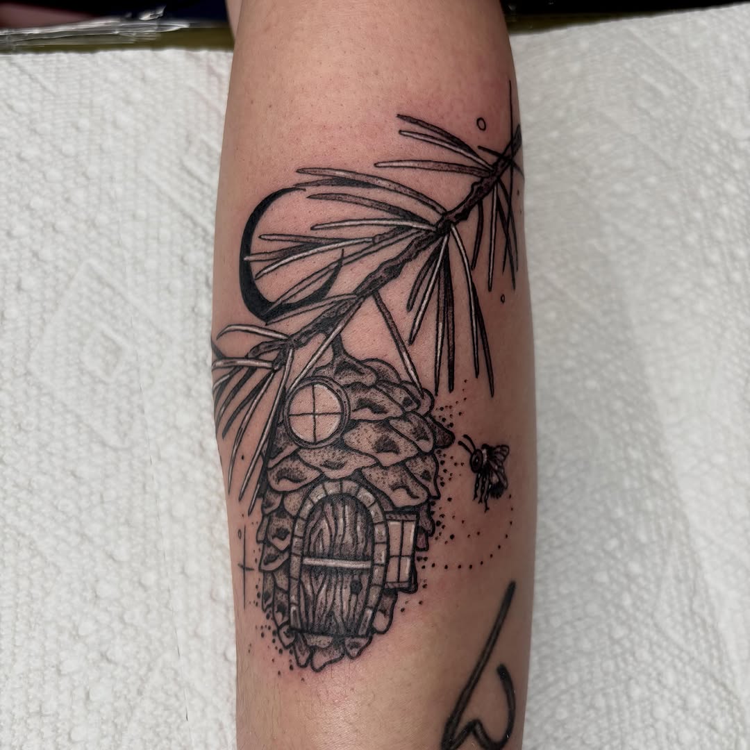 Tattoo by @destiney.tattoos — illustrative, black_and_grey