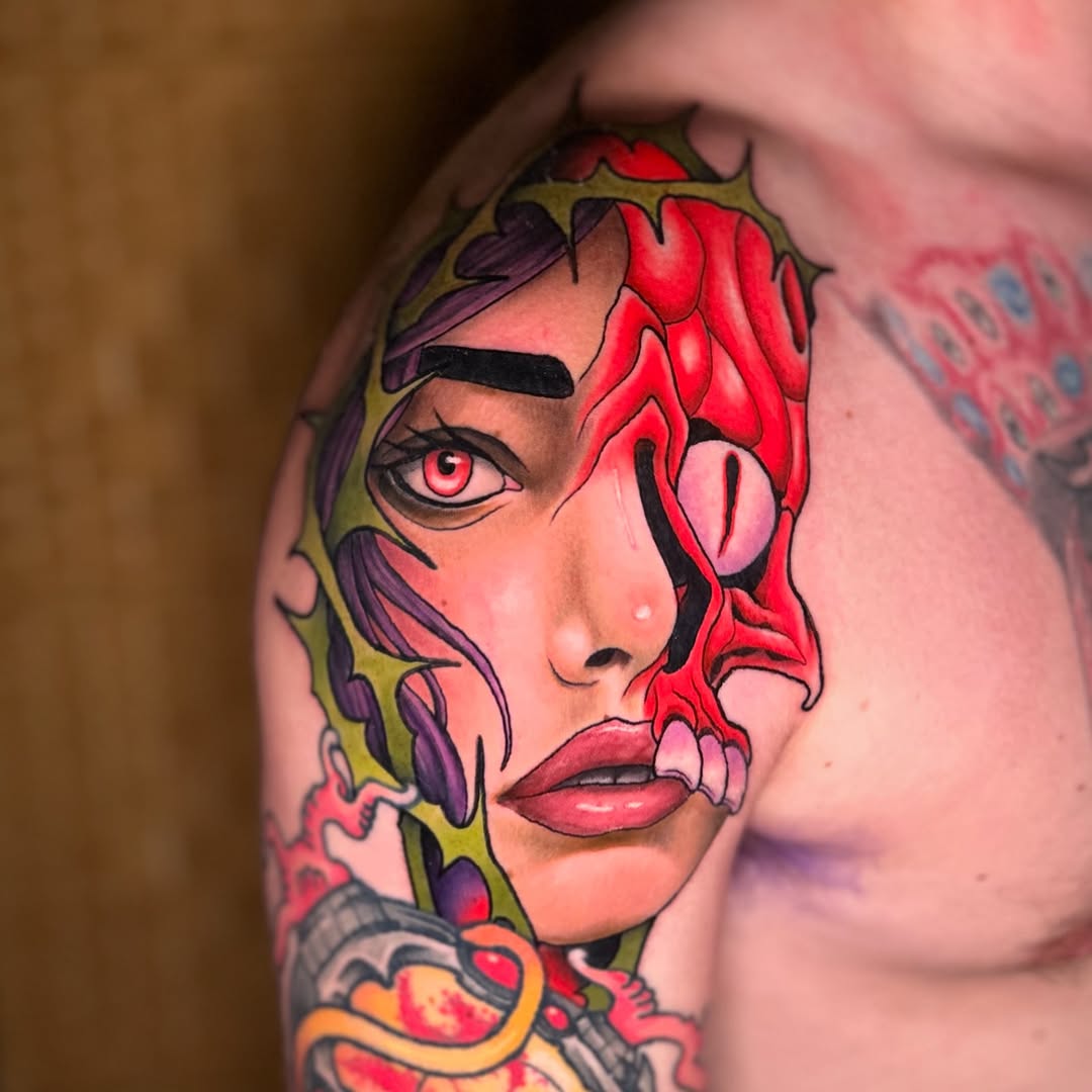 Tattoo by @jesuscheekstattoos โ dark_realism, trash_polka