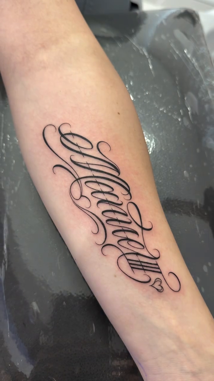 Tattoo by @fernxndojrtatts — lettering_script, fine_line