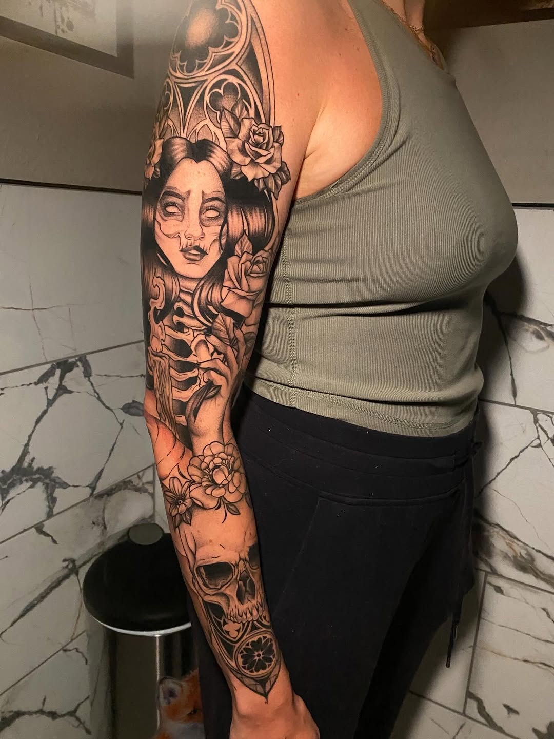 Tattoo by @nathena.ink — black_and_grey, dark_realism