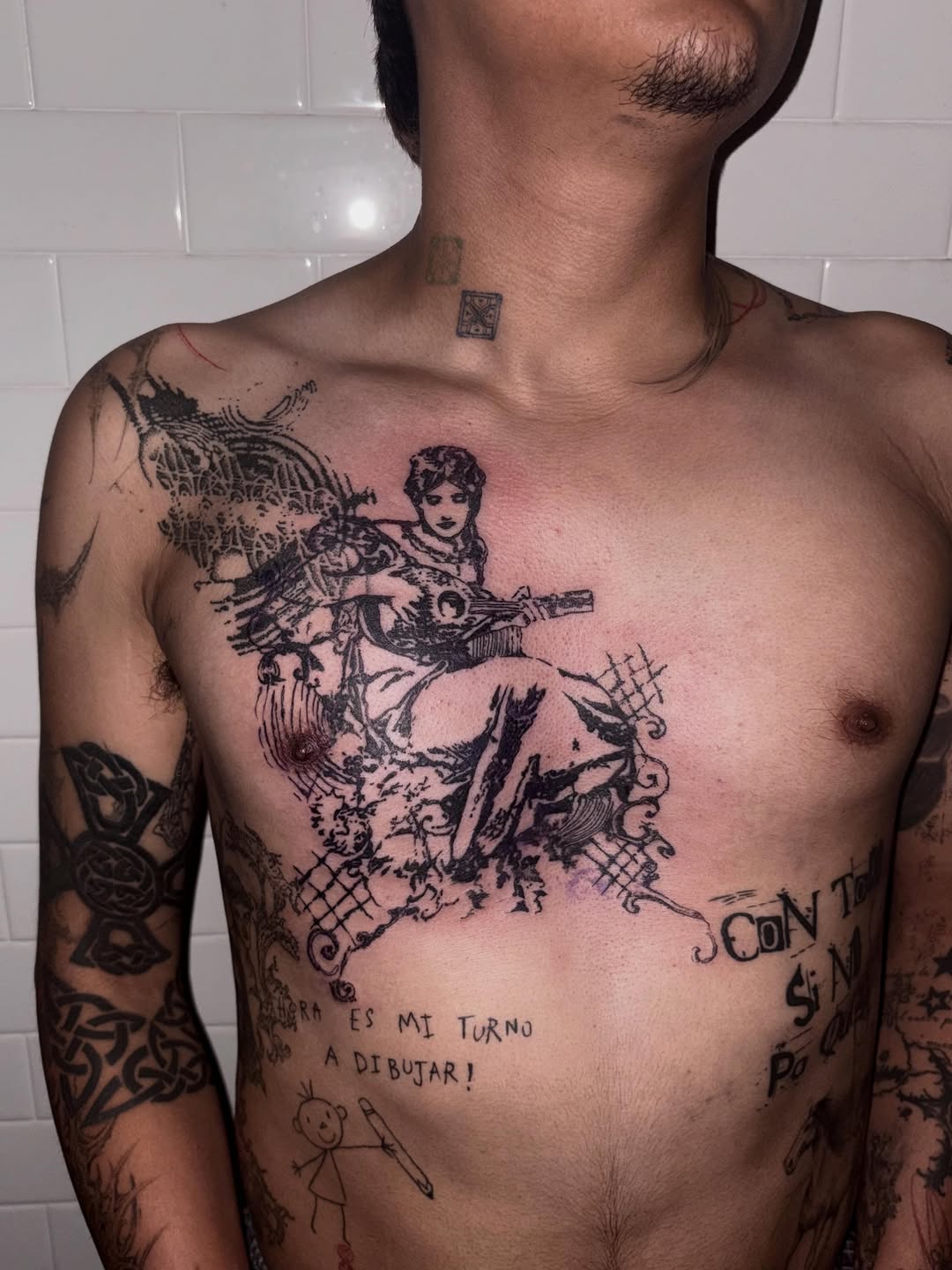 Tattoo by @spikecharms — illustrative, blackwork