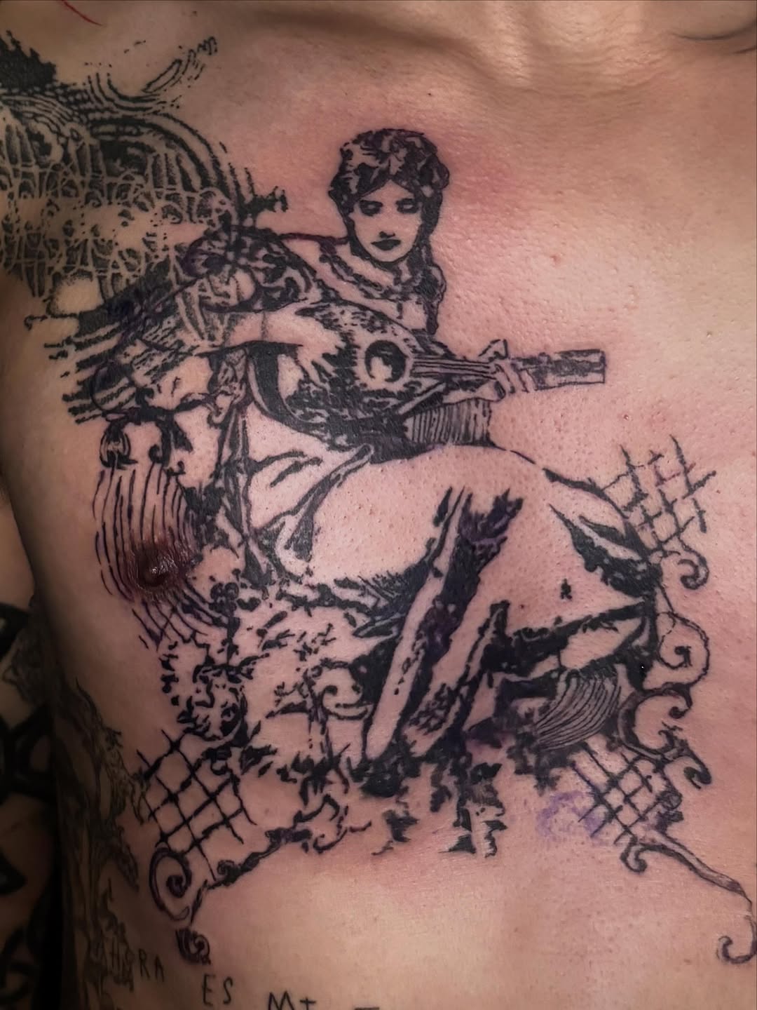 Tattoo by @spikecharms — illustrative, blackwork