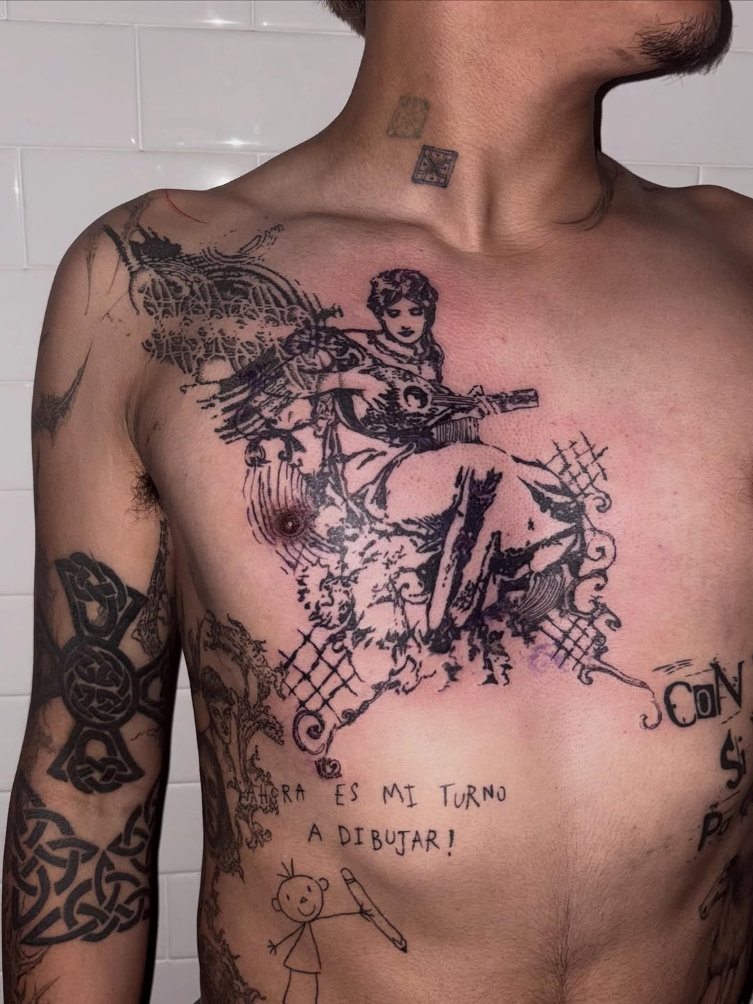 Tattoo by @spikecharms — illustrative, blackwork