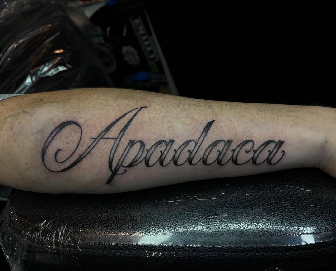 Tattoo by @cult.bunni โ lettering_script, fine_line