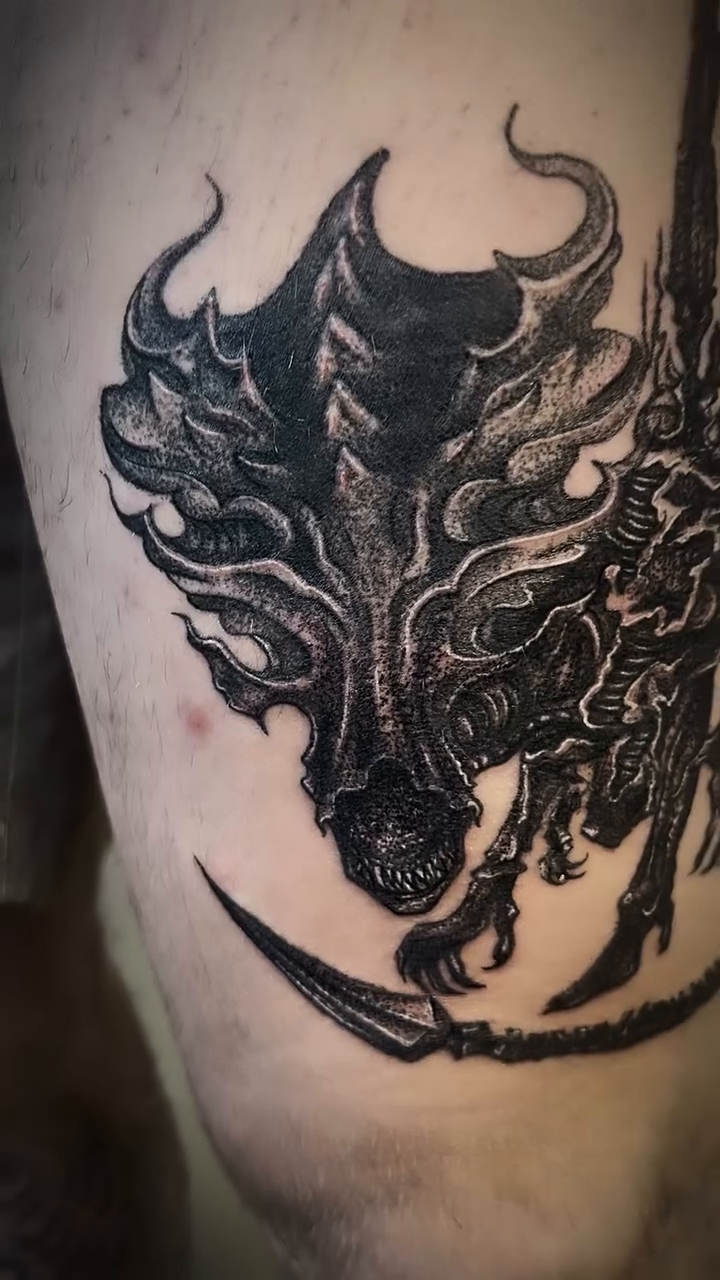 Tattoo by @sanguis_venus_tattoo — blackwork, illustrative