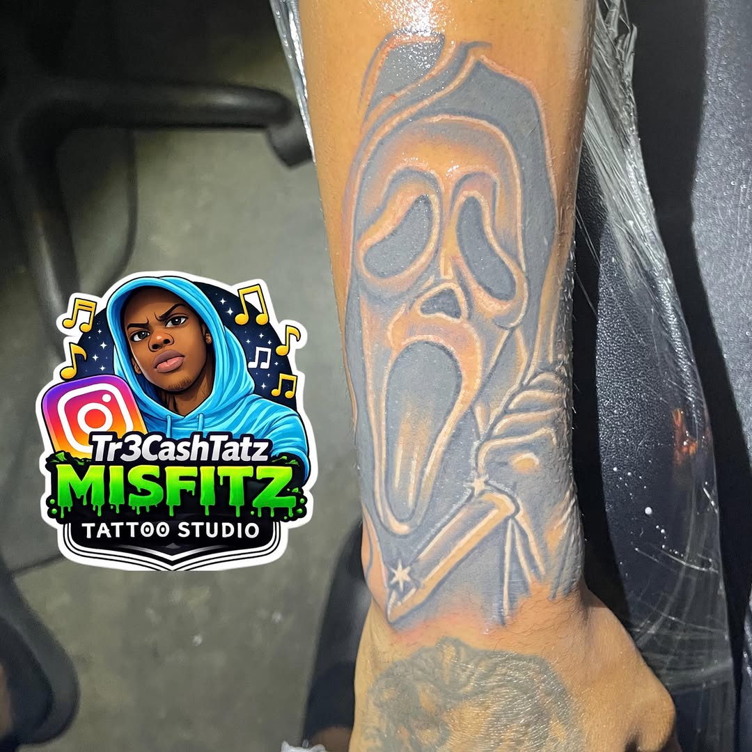 Tattoo by @tr3cashtats — illustrative, black_and_grey