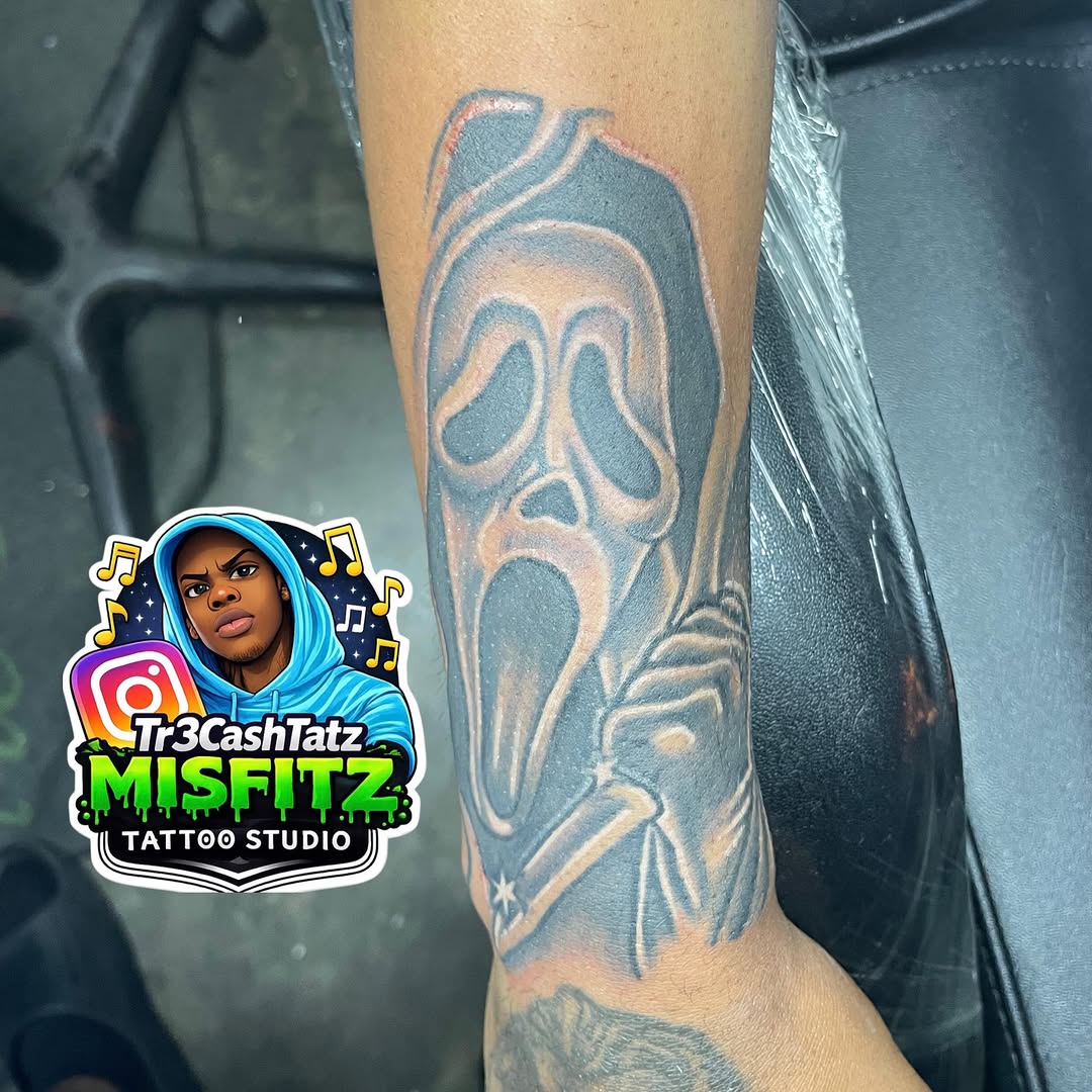 Tattoo by @tr3cashtats — black_and_grey, illustrative