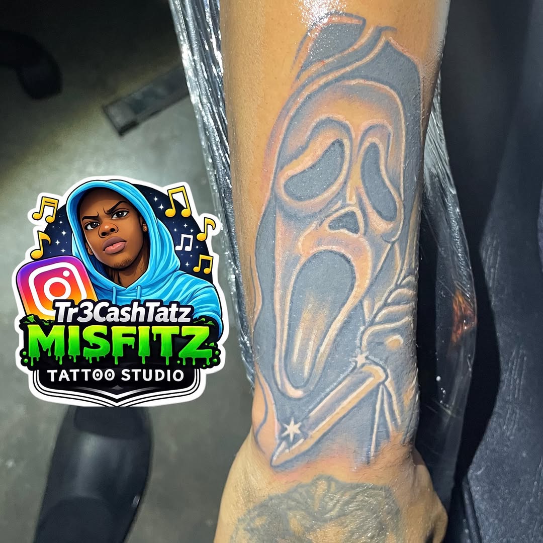Tattoo by @tr3cashtats — illustrative, black_and_grey