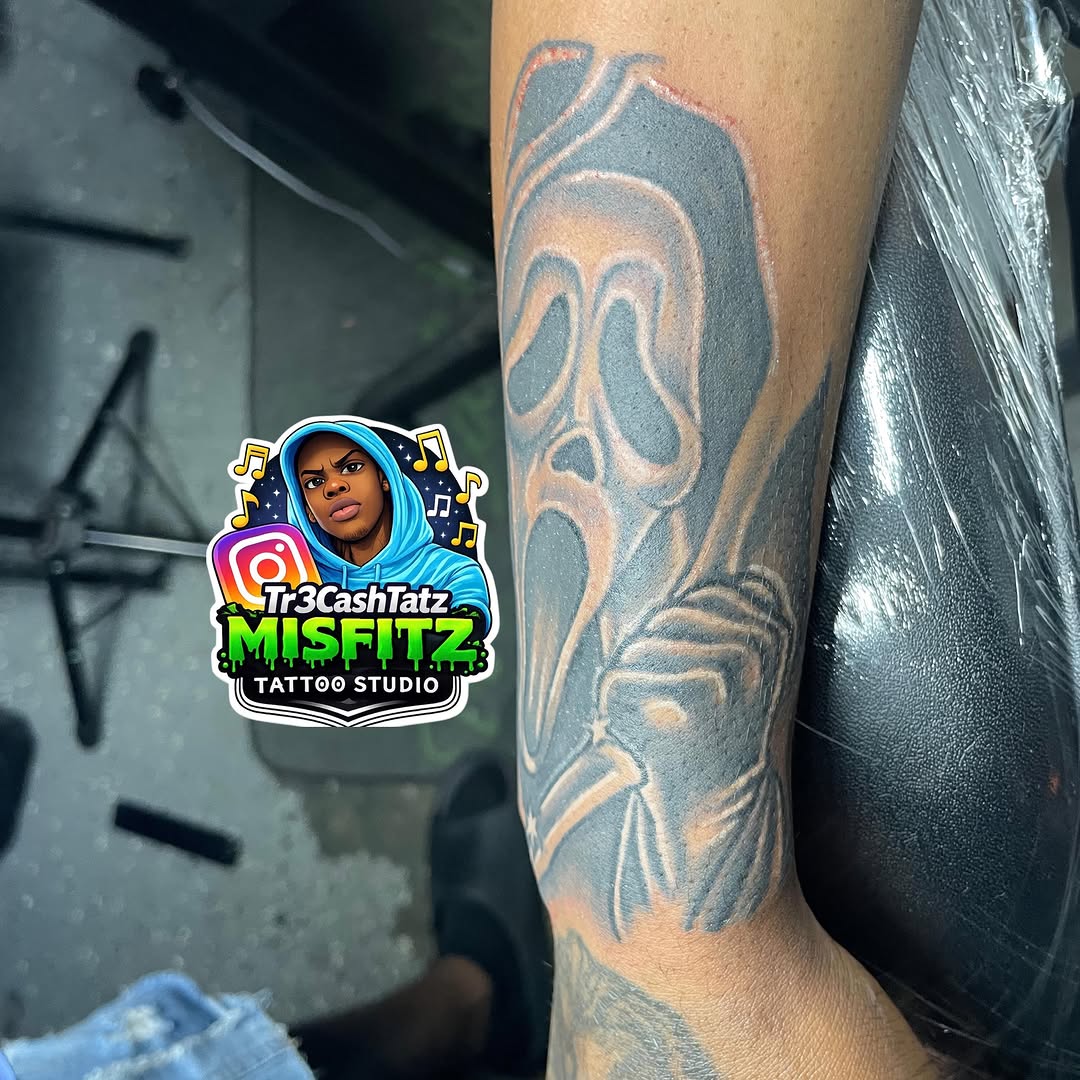 Tattoo by @tr3cashtats — black_and_grey, realism