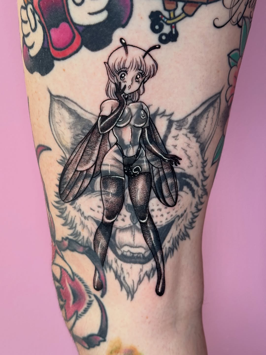Tattoo by @w33bmachin3 — anime, dotwork