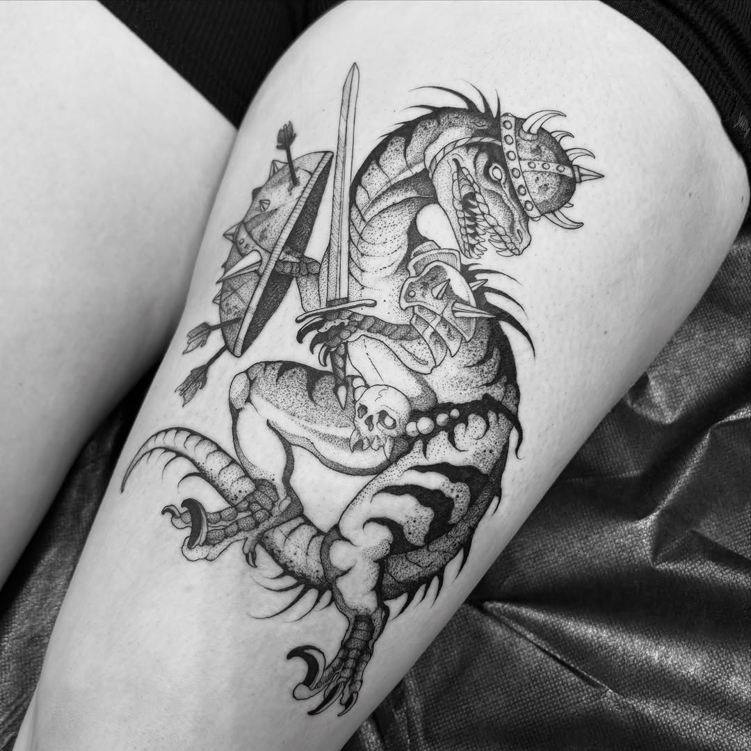 Tattoo by @blightttattoo — black_and_grey, dotwork