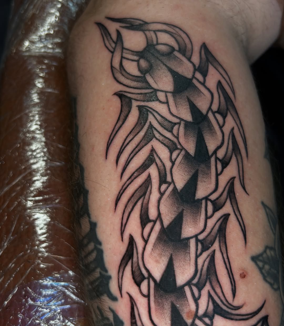Tattoo by @ahsatan.ink — black_and_grey, neo_traditional