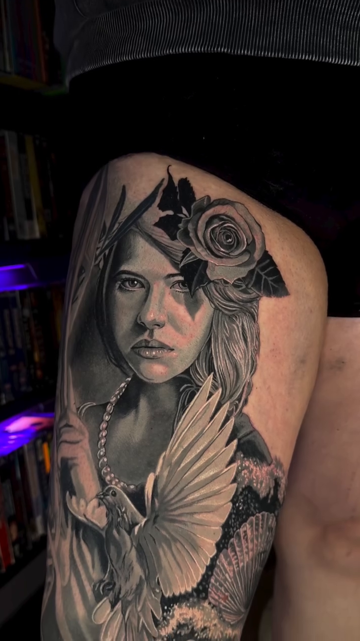 Tattoo by @stevepelkeytattoo — realism, black_and_grey