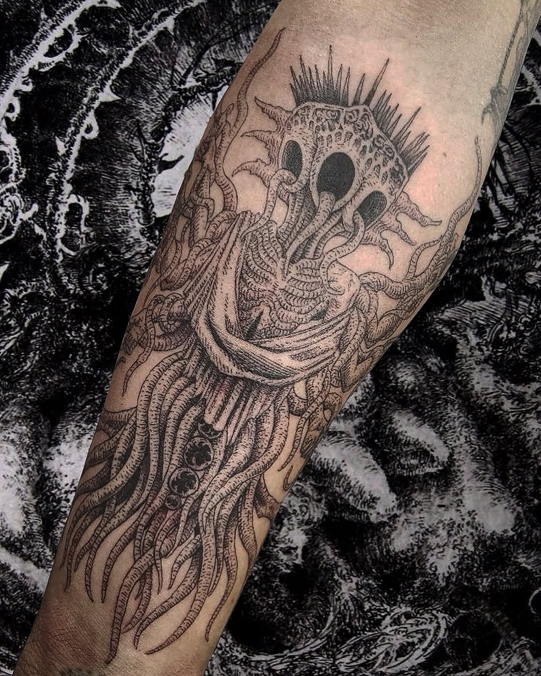 Tattoo by @kritrv — black_and_grey, dark_realism