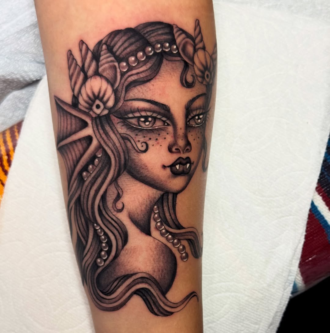Tattoo by @medea.tattooer — black_and_grey, neo_traditional