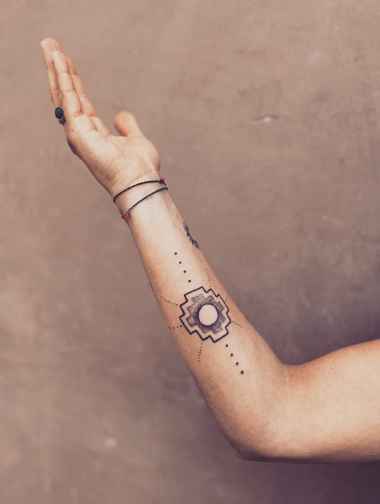 Tattoo by @gaya.creates — geometric, dotwork