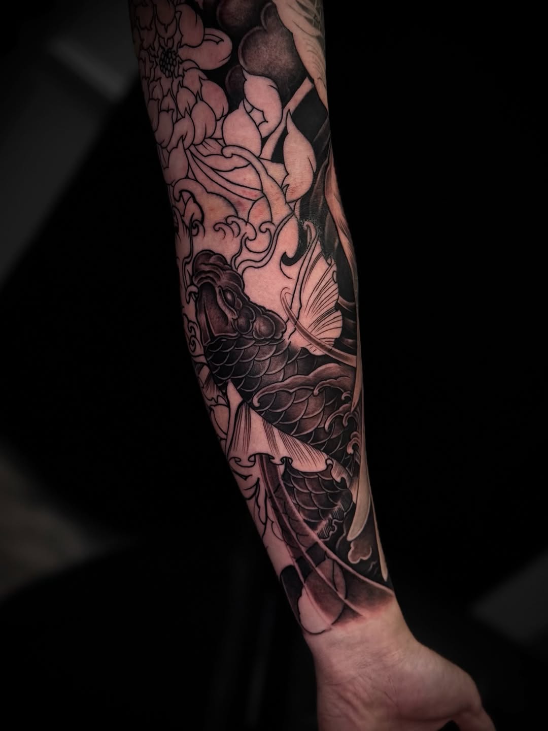 Tattoo by @kyle.inkz โ japanese_irezumi, black_and_grey