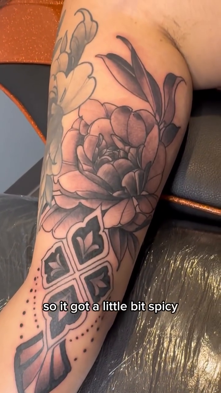 Tattoo by @kindaokaytatts — black_and_grey