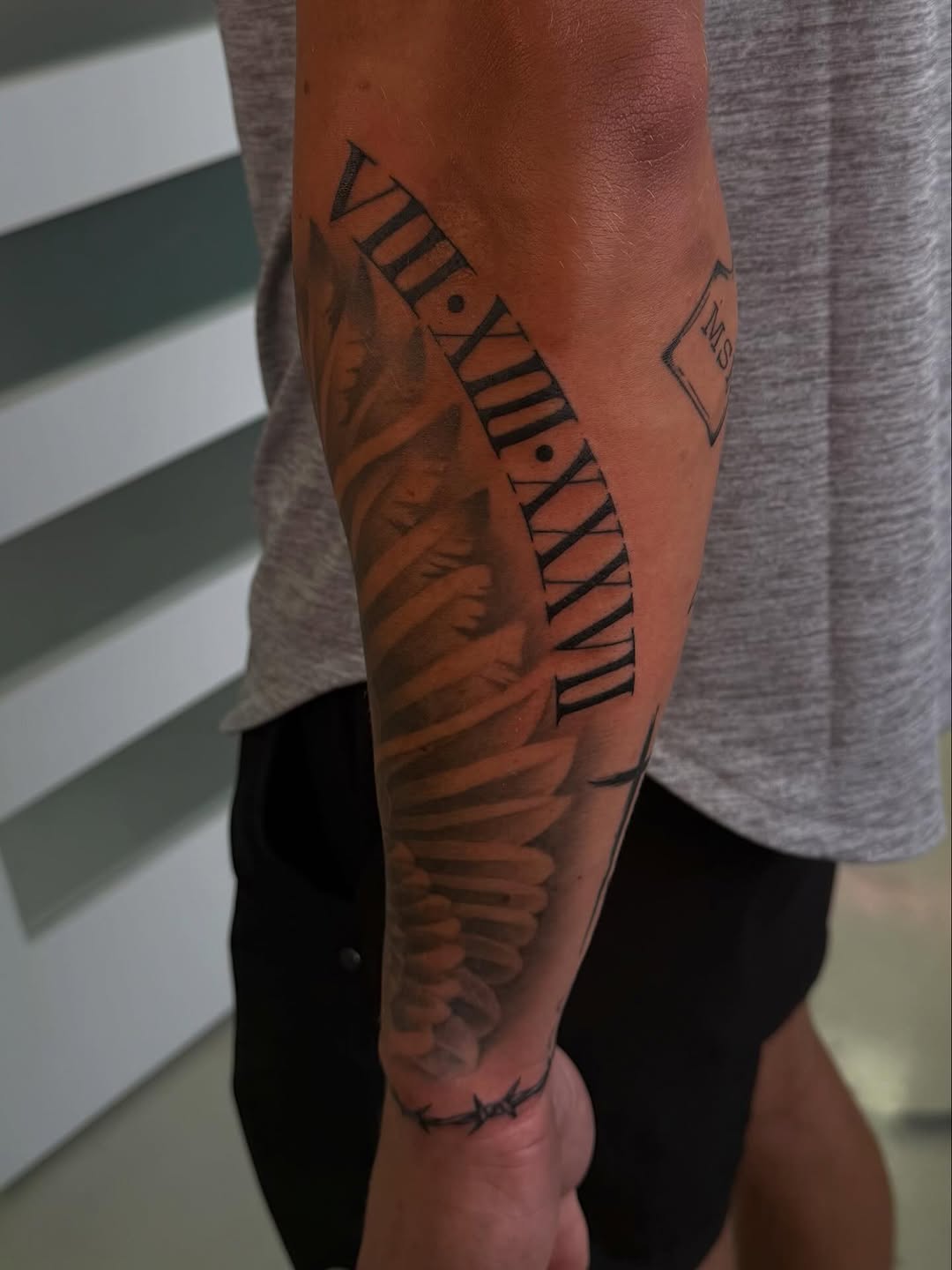 Tattoo by @tattooer_haylie — lettering_script, black_and_grey
